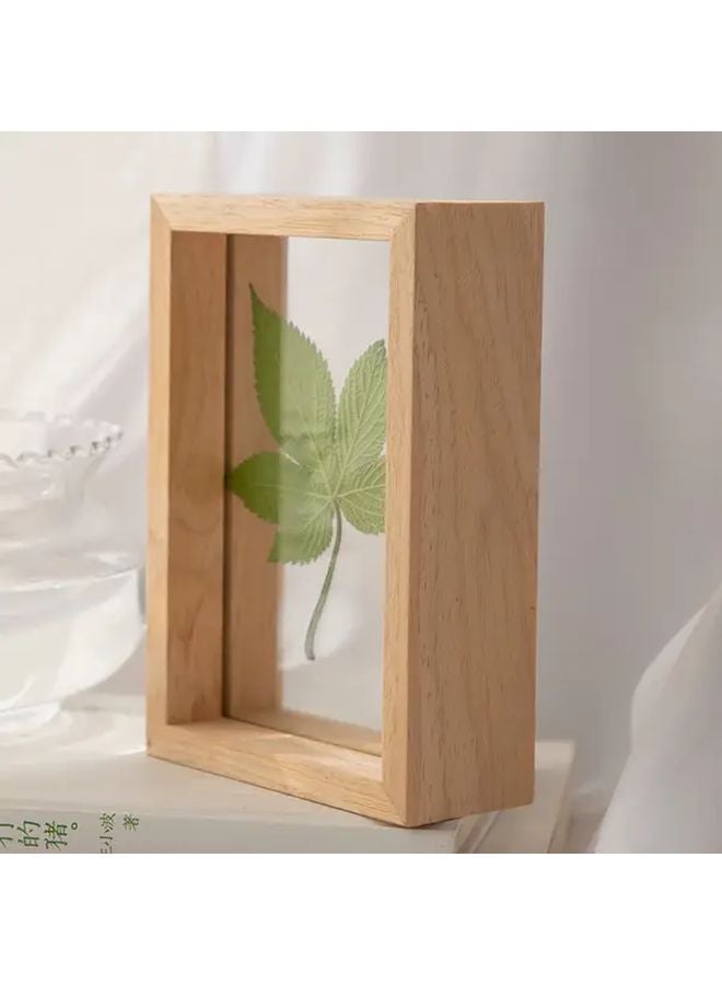Double Sided Glass Wood Photo Frame 13x18cm 7 Inch Transparent Solid Wood Display - Image 3